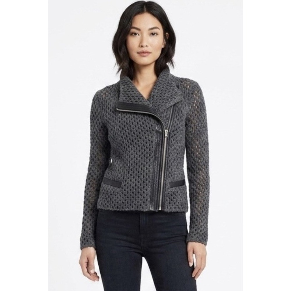 IRO Womens Asymmetrical Zip Front Wool Knit Jacket Sz 36/US S Gray Long Slv D